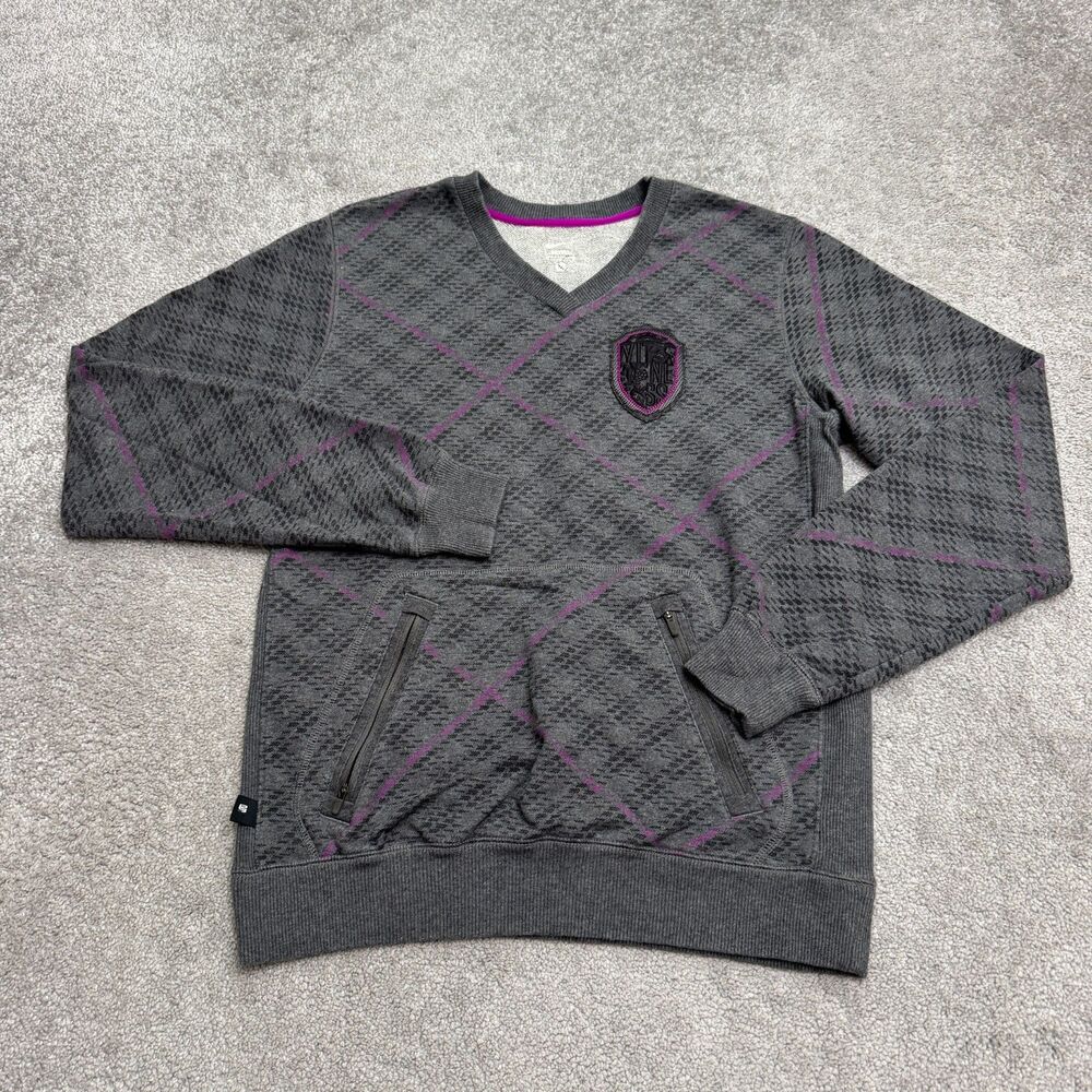 Nike LeBron James Witness Argyle V-Neck Fleece Sweatshirt Mens M Grey Pockets